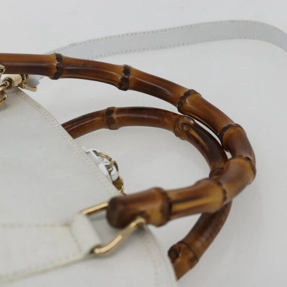 GUCCI Bamboo Hand Bag Leather White Gold Auth ki6188 - Picture 9 of 16